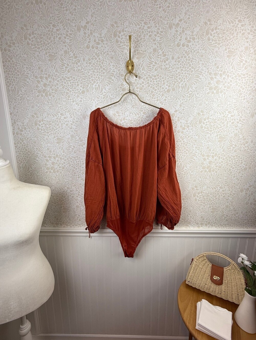Free People Intimately Rust Sundown Balloon Sleeve Bodysuit - Size - Large - Picture 4 of 8